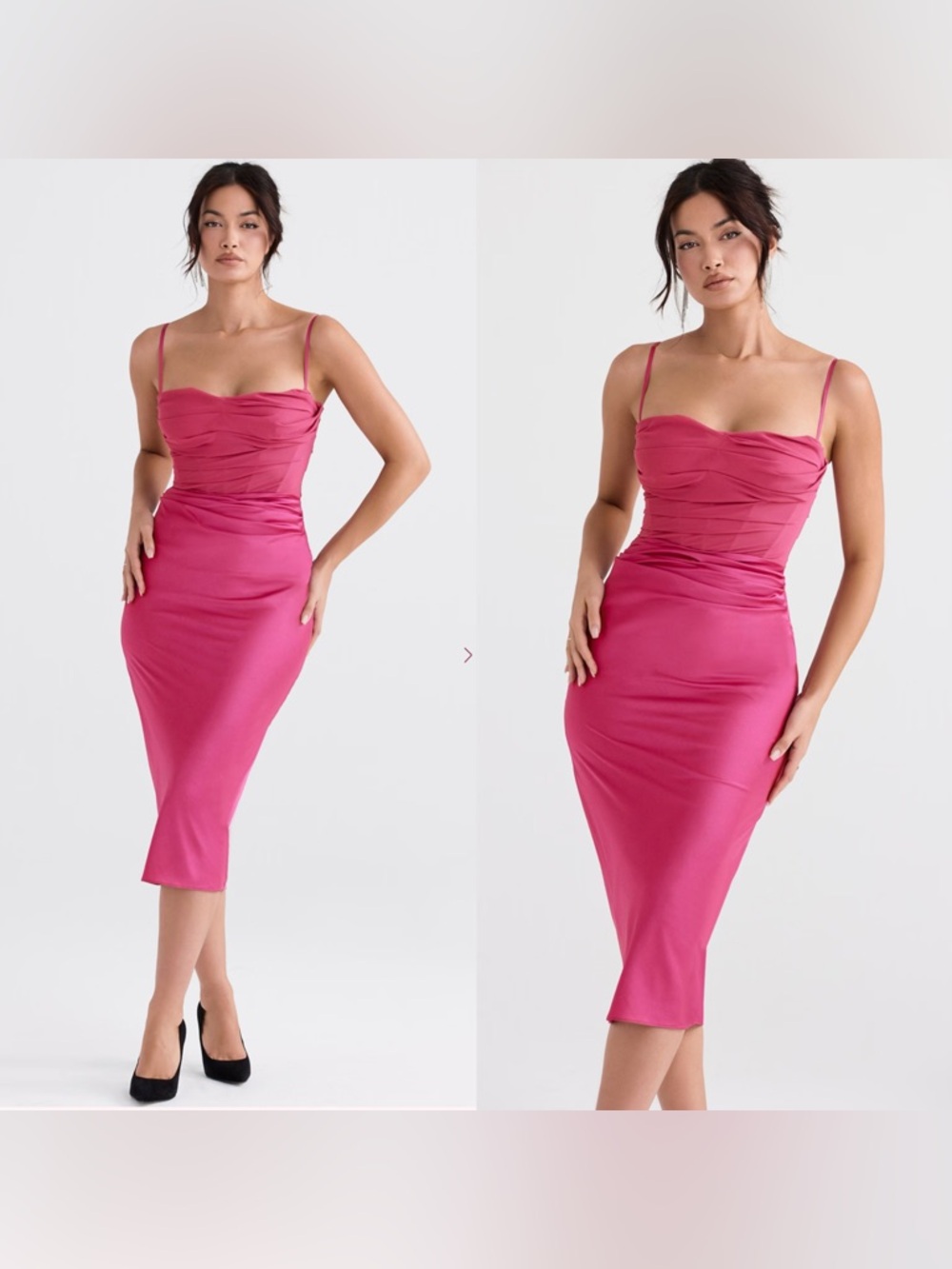 House of CB Teia Hot pink draped corset midi dress